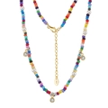 S925 sterling silver necklace with colorful glass beads and crystal pendants - Colorful Rice Bead Rhinestone Pendant Necklace (PSN06-14K)