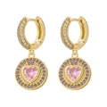 Luxuriöse vergoldete Huggie-Ohrringe mit rosa Herz und lila Kristallen im Pavé-Schliff - Gold/Violetter Kreis Rosa Herz