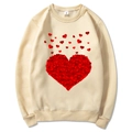 Beige crewneck sweatshirt featuring a red heart print made of floral patterns - Khaki Slogan