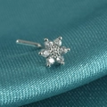 L-shaped silver nose stud with flower-shaped zircon gems on teal silk background - Style B / White Zirconia