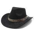 Classic black suede cowboy hat with woven band and metallic bull head emblem - M (56-59cm) / Black Faux Suede