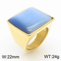 Men's large square gold stainless steel ring featuring a vibrant blue cat eye stone - Gold Blue Cat Eye Style (KR1088032-K)
