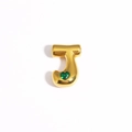 Pendentif lettre J dorée avec une pierre précieuse cœur verte et finition polie - Lettre J / Or / Gemme Coeur Vert