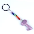 Purple heart crystal key pendant with seven chakra beads and silver metal keyring - Lilac Stone