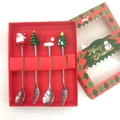 4-piece Christmas stainless steel cutlery set with Santa figurines in a red gift box - Silver Figure B Spoon & Fork 4pcs Xmas Red Box