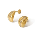 Pendientes vintage de acero de titanio chapado en oro 18K con circonitas y cierre mariposa - Dorado (TE6324-CZ-G)