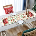 Detail of Christmas table runner with Merry Christmas lettering on a wooden dining table - Style 8
