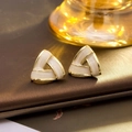 Elegant triangle geometric stud earrings with cream enamel finish and gold metal border - 24# Triangle Hollow Studs