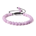 Handmade 6mm purple stone bead bracelet with adjustable black braided cord - 6mm (Stretchable) / Purple Chalcedony