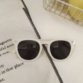 Retro cream white cat-eye sunglasses with thick frames and dark lenses for a vintage look - Rice White 17 - Metal Stripe Decor
