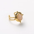 Detail of vintage gold adjustable ring featuring a dual-layer band and pink oval gemstone - R01037-Gold Double Band Pink Crystal-Beaded Texture