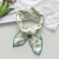 Floral cotton linen square scarf in cream with blue flower print and rolled hem edge - Blue Edge Floral