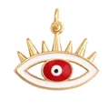 Golden Evil Eye charm pendant with white enamel base and vibrant red center iris detail - Red and White