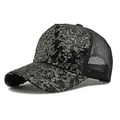 Atmungsaktive schwarze Damen Trucker Mütze mit modischen glänzenden Pailletten auf der Krone - Verstellbar / Schwarz