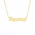 Detailed close-up of golden Aquarius letter pendant on a vintage stainless steel chain - Aquarius (Gold)