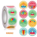 Detail showing 8 colorful birthday sticker designs with balloons and cake patterns - Birthday Party Theme Pattern (HA042)