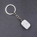 Keyring with natural white translucent quartz stone pendant on a silver metal chain - White Crystal