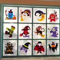 Set of 12 cartoon Halloween window stickers featuring pumpkin and ghost designs - Cartoon Monsters Witch Set (HY-W009)