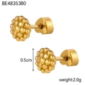 Detailed view of gold ball stud earrings with heart backs, 0.5cm diameter and 2g weight - Textured Bead Cluster (BE48353B0)