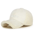 Winter beige lamb wool baseball cap featuring premium FEWK embroidery and warm suede - Adjustable / White