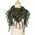 Detail of army green and black striped Keffiyeh scarf with decorative black tassels - Army Green