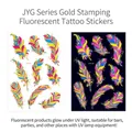 Glow-in-the-dark feather temporary tattoo with gold stamping, fluorescent JYG-001 model - Bronzing Fluorescent JYG-001