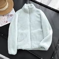 Women's mint green polar fleece zip-up jacket with stand collar in high-quality texture - Sky Blue