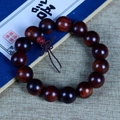Dark red rosewood prayer beads bracelet with Chinese knot tassel and 15 polished beads - Colored 15mm*15 Beads
