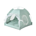 Tente pliable pour animaux avec motif floral vert, fenêtres en maille et coussin moelleux - S (35*35*30cm) / Floral Vert