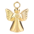 Detailed close-up of a gold-toned titanium steel guardian angel pendant for necklaces - Gold