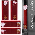 Christmas burlap refrigerator handle covers set of 4 with Santa Reindeer Snowman motifs - Style C Red Burlap Plaid 4-Piece Set