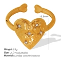Polished gold heart ring in stainless steel with crystal accents and adjustable band - US 7# / Heart Style (JZ35)