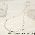 Collier élégant en perles d'eau douce 8mm avec perle argentée et fermoir mousqueton - Collier en Acier et Perles d'Eau Douce (KN282944-Z)
