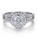 Elegant 925 sterling silver halo ring with large round zircon and split-shank pavé diamonds - Tl-377