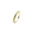 Golden S925 silver ring with green enamel and micro-pave zircons on white background - Green