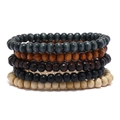 Men's retro multi-layer stretch bracelet set featuring colorful handmade wooden beads - Stacked Wooden Bead Bracelet (28)