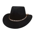 Chapeau de cowboy noir classique en feutre avec bandeau imitation serpent et clous métal - Taille unique / Noir (Ceinture à motif peau blanche)