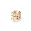 Macro view of three-row pave-set cubic zirconia on gold-plated ear cuff for women - Gold Triple Row