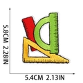 Embroidered stationery patch featuring ruler and protractor tools on white background - Ruler Stationery Style (X30QC-088-15)