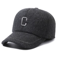 Berretto da baseball maschile in lana grigio scuro con toppa C per l'inverno - Regolabile / Grigio (Etichetta C)