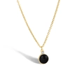 Minimalist gold necklace with a round black pendant and small sparkling zircon stone - Black