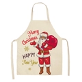 Christmas apron with Santa Claus print on beige linen fabric for festive kitchen parties - Style-7 (Santa Claus)