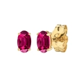 14K gold oval rose red zircon stud earrings with s925 silver needle and butterfly back - Oval Ruby Stud
