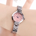 Montre bracelet élégante en métal argenté avec cadran rose et index en cristal brillant - Boîtier Argenté Cadran Rose