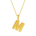 Golden titanium steel necklace with letter M pendant and fine dot texture detail - Letter M