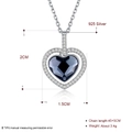 S925 sterling silver heart necklace with blue crystal and white cubic zirconia - 925 Silver / Platinum Plated (With Dark Blue Stone)