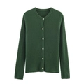 Gilet en maille vert foncé pour femmes avec col rond et boutons blancs contrastants - Vert