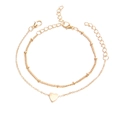 Bracelet de style bohème doré à double chaîne avec pendentif cœur et perles fines - Doré