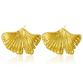 Golden ginkgo leaf stainless steel earrings with textured vein design on white background - Mirror Veined Ginkgo
