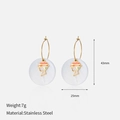Stainless steel drop earrings with white shell disc and colorful female profile portrait - Lady Profile Style